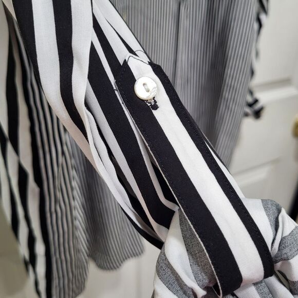 Black and White Striped Button Down Shirt - Picture 4 of 7